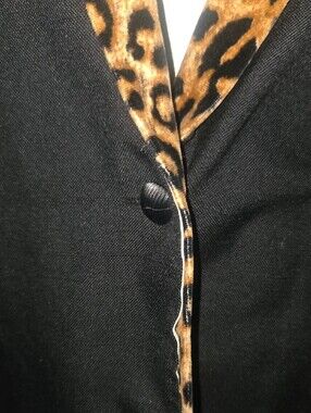 Black Blazer with Leopard Print Lapel - Women